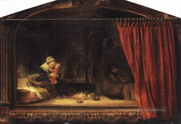 die Heilige Familie mit einem Vorhang Rembrandt Ölgemälde